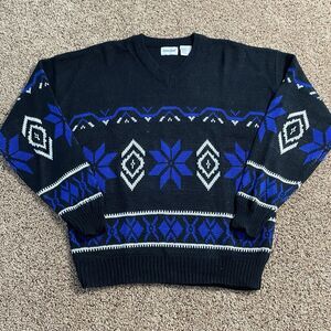 VTG Puritan‎ Sweater V Neck Men’s Size Large Acrylic Snowflake Ski 80s 90s Black